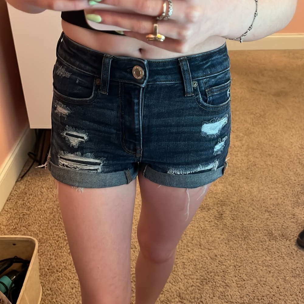 American Eagle Outfitters Blue Distressed Jean Shorts